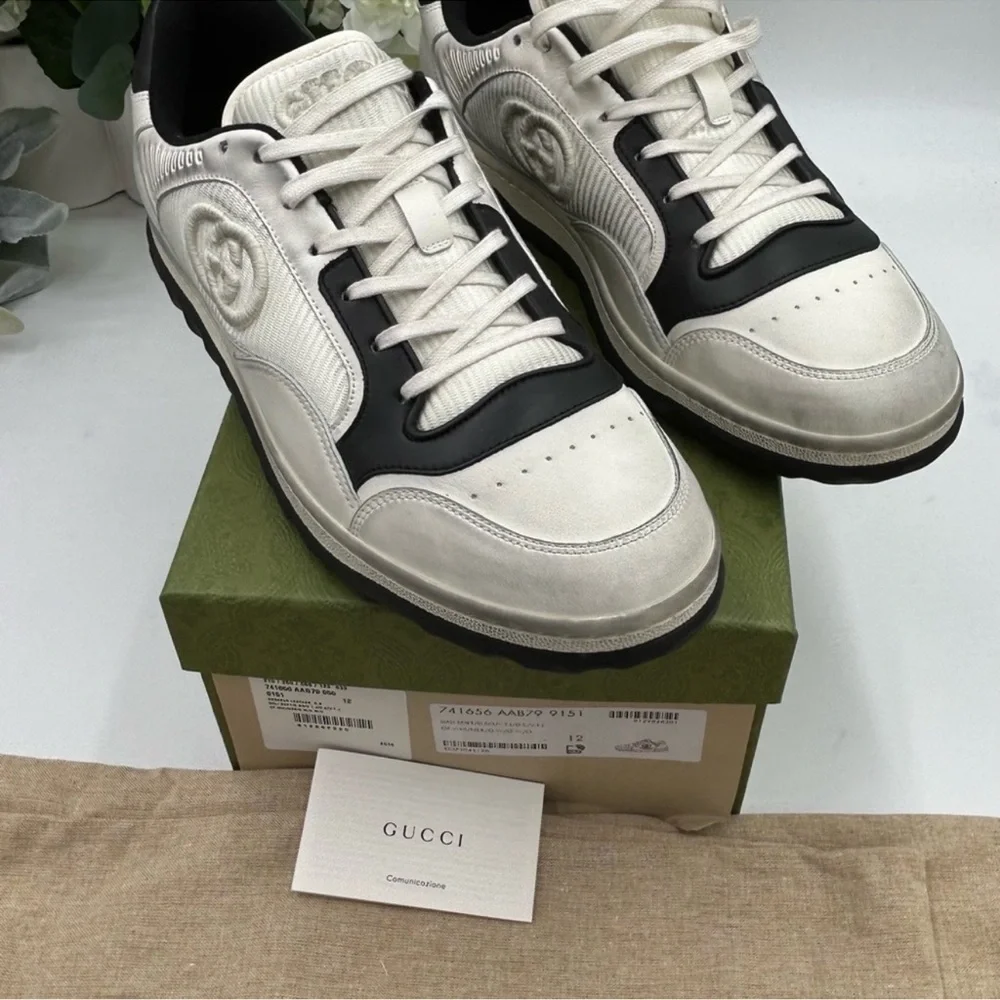 Men’s Gucci Mac 80 distressed, leather sneakers size 12 made in Italy